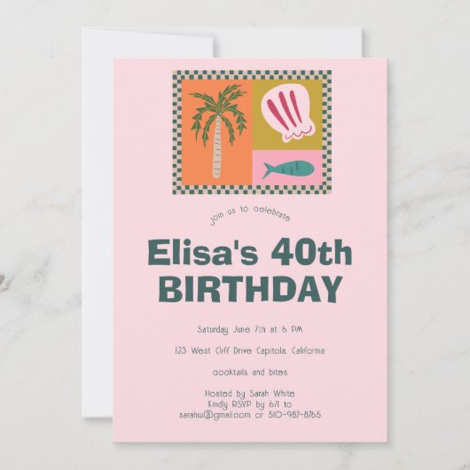 シーサイドソイモダンリーかわいカスタムい誕生日パーティー 招待状 (正面)