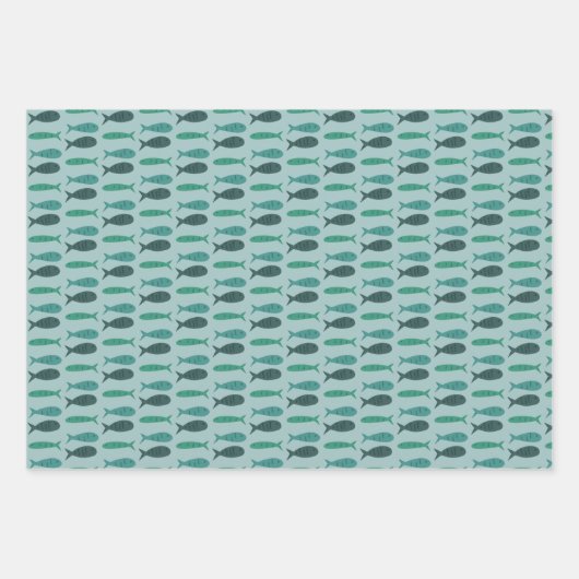 シーサイドソワレ 3フィッシュ モダン キュート カスタム ラッピングペーパーシート (正面3)