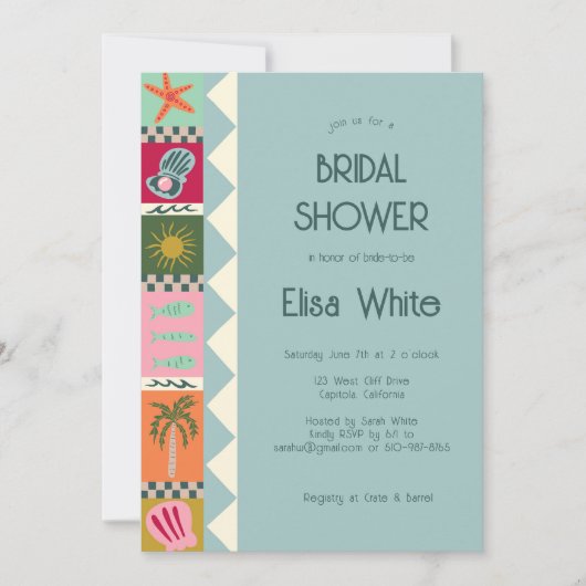 シーサイドソーリーブライダルシャワーモダンキュートカスタム 招待状 (正面)