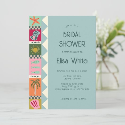 シーサイドソーリーブライダルシャワーモダンキュートカスタム 招待状 (スタンド正面)