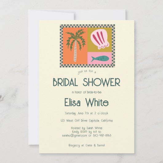 シーサイドソーリーブライダルシャワーモダンキュートカスタム 招待状 (正面)