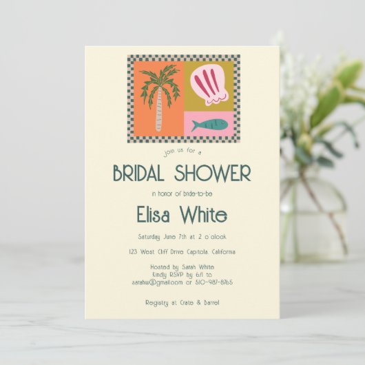 シーサイドソーリーブライダルシャワーモダンキュートカスタム 招待状 (スタンド正面)