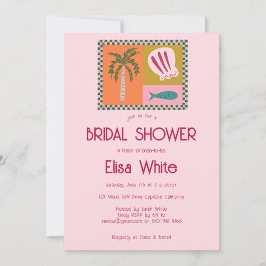 シーサイドソーリーブライダルシャワーモダンキュートカスタム 招待状 (正面)