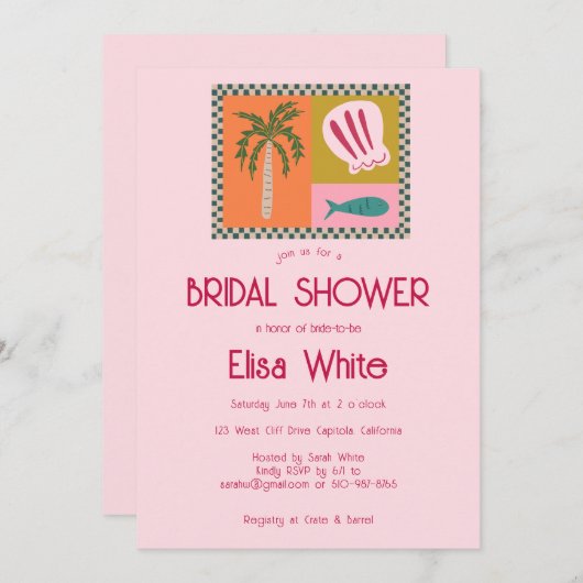 シーサイドソーリーブライダルシャワーモダンキュートカスタム 招待状 (正面/裏面)