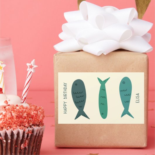 シーサイドソーレ誕生日かわいい魚カスタムたち 長方形シール (パーティー)