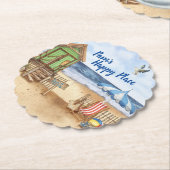 シーサイドデイアットザビーチパーソナライズされたラウンド紙  ペーパーコースター (アングル)