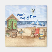 シーサイドデイアットザビーチパーソナライズされたラウンド マグネット (正面)