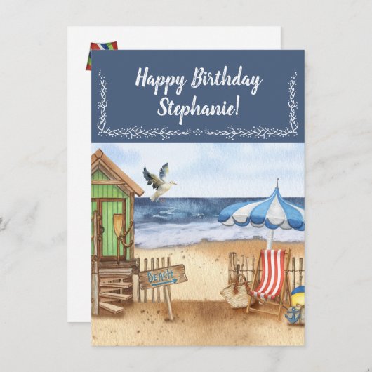 シーサイドデイアットザビーチ パーソナライズされた サンキューカード (正面/裏面)