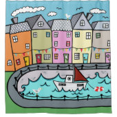 シーサイドハーバーをテーマ航海のにした シャワーカーテン (正面)