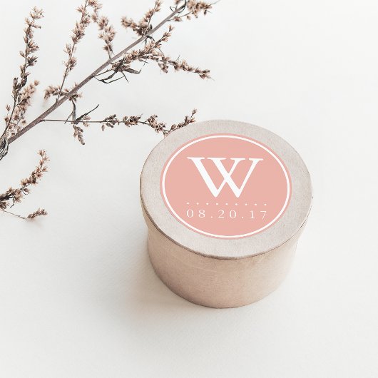 シーサイドパステルズピーチモノグラム結婚ズ日付 ラウンドシール