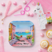 シーサイドビレッジウォータカラーカスタムパーティープレート ペーパープレート (パーティー)