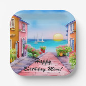 シーサイドビレッジウォータカラーカスタムパーティープレート ペーパープレート (正面)