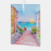 シーサイドビレッジサンセットウォーターカラー ガラスオーナメント (正面左)