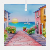 シーサイドビレッジサンセットウォーターカラー ガラスオーナメント (裏面)