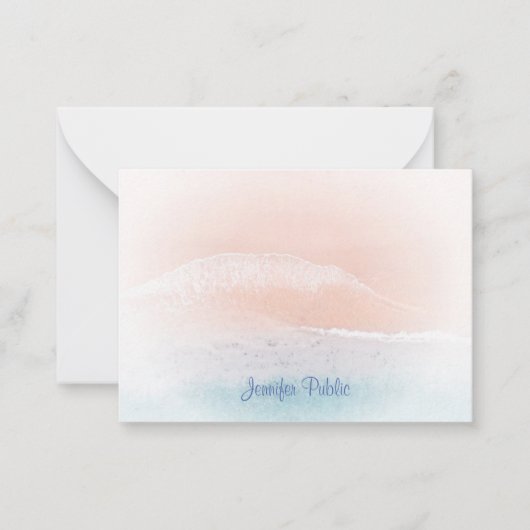 シーサイドビーチサンドモノグラム手書きテンプレート ノートカード (正面)