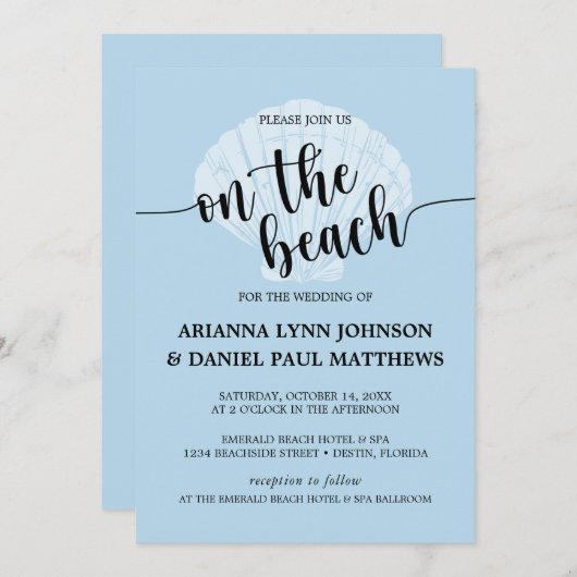シーサイドビーチブルーサマーオンザビーチ招待状 招待状 (正面/裏面)