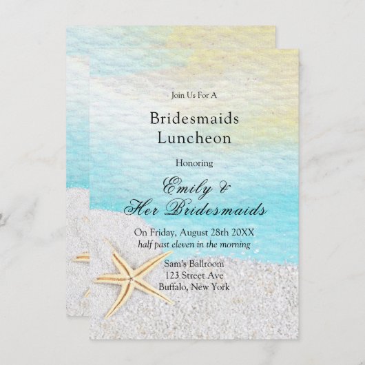 シーサイドビーチホワイトサンドブリデスメイドランチョン 招待状 (正面/裏面)