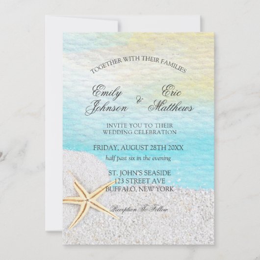 シーサイドビーチホワイトサンド結婚ズ 招待状 (正面)