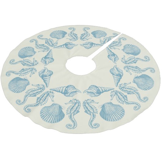 シーサイドビーチメリークリスマスウォームホワイト ブラッシュドポリエステルツリースカート (アングル)