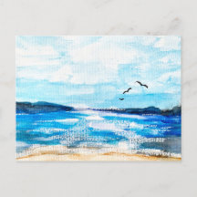 シーサイドホライズンウォーターカラーイラストレーション