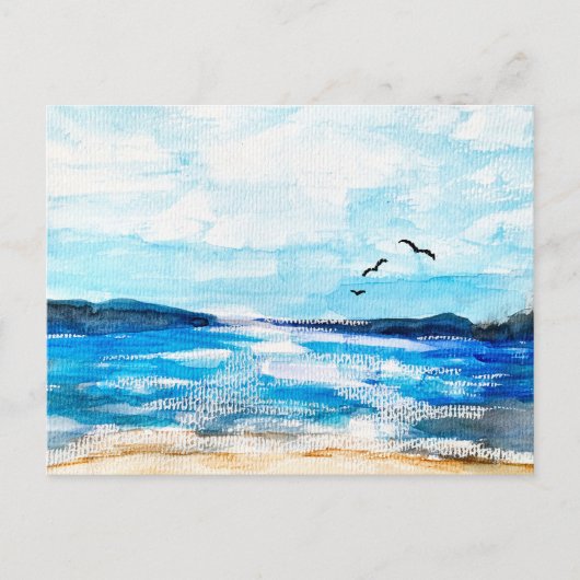 シーサイドホライズンウォーターカラーイラストレーション シーズンポストカード (正面)