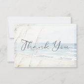 シーサイドモダンウォーター色ビーチ結婚式 サンキューカード (正面)