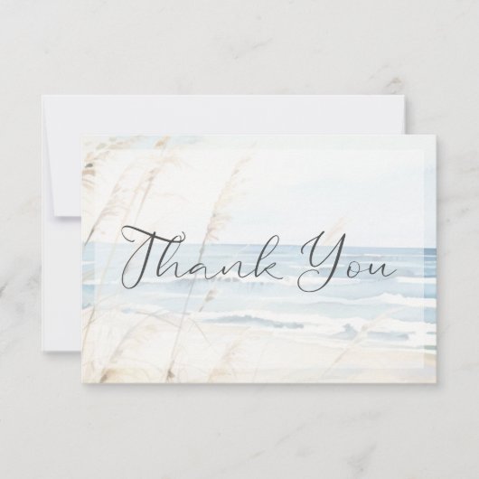 シーサイドモダンウォーター色ビーチ結婚式 サンキューカード (正面)