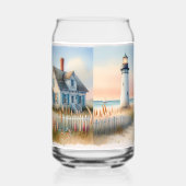 シーサイドライトハウス&コテージウォーターカラーシーン ガラス缶 (左)