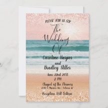 シーサイドロマンス：エレガントビーチ結婚式招待状