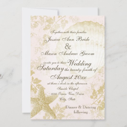 シーサイドヴィンテージピンク赤面 招待状 (正面)