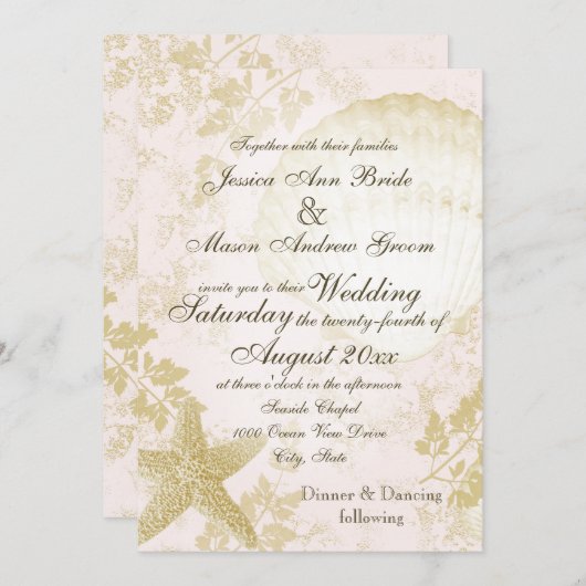 シーサイドヴィンテージピンク赤面 招待状 (正面/裏面)