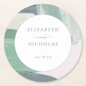 シーサイド海ガラス |モノグラム結婚ズ ラウンドペーパーコースター (正面)