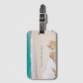 シーサイド海ビーチ：サマーサンハットとサンダル ラゲッジタグ (正面縦)