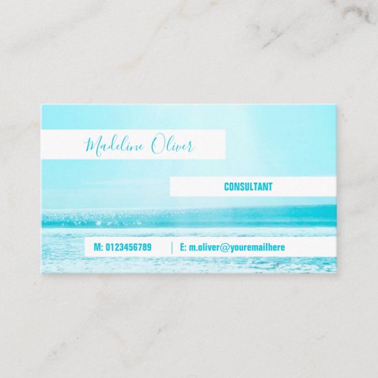 シーサイド海ブルーウェーブビーチ白 名刺 (正面)
