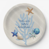 シーサイド海洋ビーチをテーマにした少年の赤ちゃんシャワー ペーパープレート (正面)
