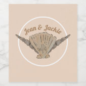 シーサイド結婚のオレンジ色の砂浜の貝殻 ワインラベル (シングルラベル)