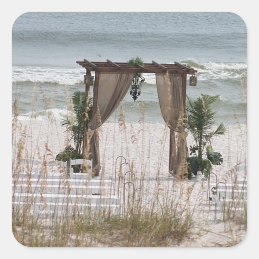 シーサイド結婚ビーチをテーマにしたステッカー スクエアシール (正面)