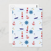 シーサイド航海のをテーマにした模様のシームレス壁紙 ポストカード (正面/裏面)