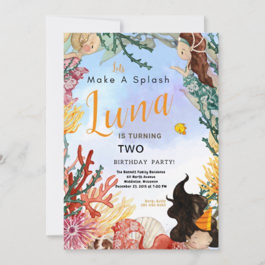 シーサイド誕生日招待状カード (正面)