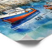 シーサイド魚釣りボートIn The Harbor ポスター (角)