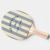 シーサイド鳩グレーのストライピングとファミリ名 卓球ラケット (横)