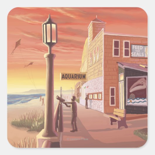 シーサイド、オレゴン水族館ビュー スクエアシール (正面)