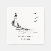 シーサイ航海のドライトハウスダークブラック結婚ズ スタンダードカクテルナプキン (正面)