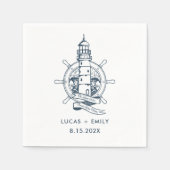 シーサイ航海のドライトハウスダークブルー結婚ズ スタンダードカクテルナプキン (正面)