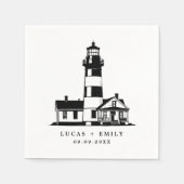 シーサイ航海のドライトハウスダークブルー結婚ズ スタンダードカクテルナプキン (正面)