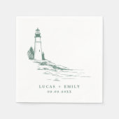 シーサイ航海のドライトハウスダークブルー結婚ズ スタンダードカクテルナプキン (正面)