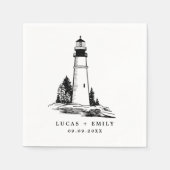 シーサイ航海のドライトハウスダークブルー結婚ズ スタンダードカクテルナプキン (正面)