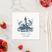 シーサイ航海のドライトハウスダークブルー結婚ズ スタンダードカクテルナプキン (インサイチュ)