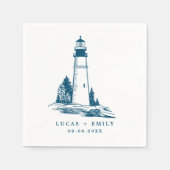 シーサイ航海のドライトハウスダークブルー結婚ズ スタンダードカクテルナプキン (正面)