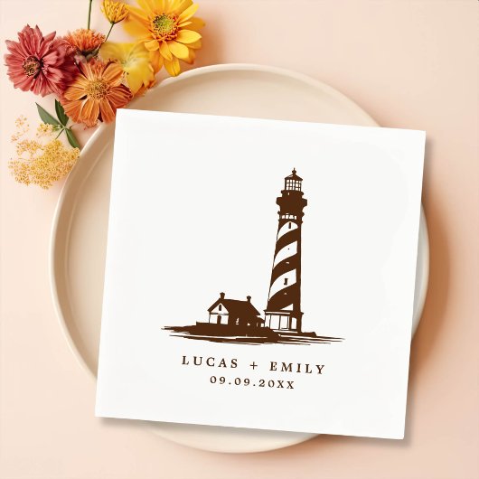 シーサイ航海のドライトハウスダークブルー結婚ズ スタンダードカクテルナプキン